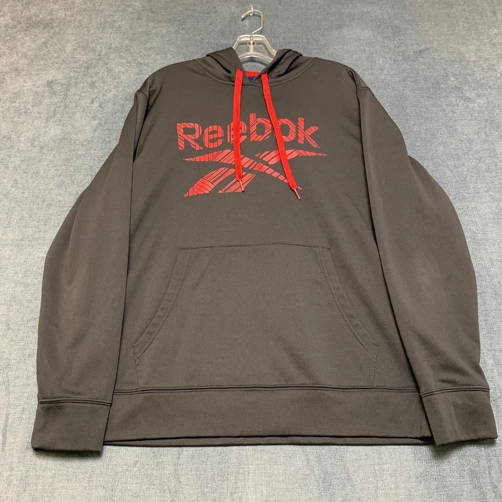 Reebok Hoodie Mens Medium Gray Spellout Logo Fleece Lined Travel Casual Outdoor